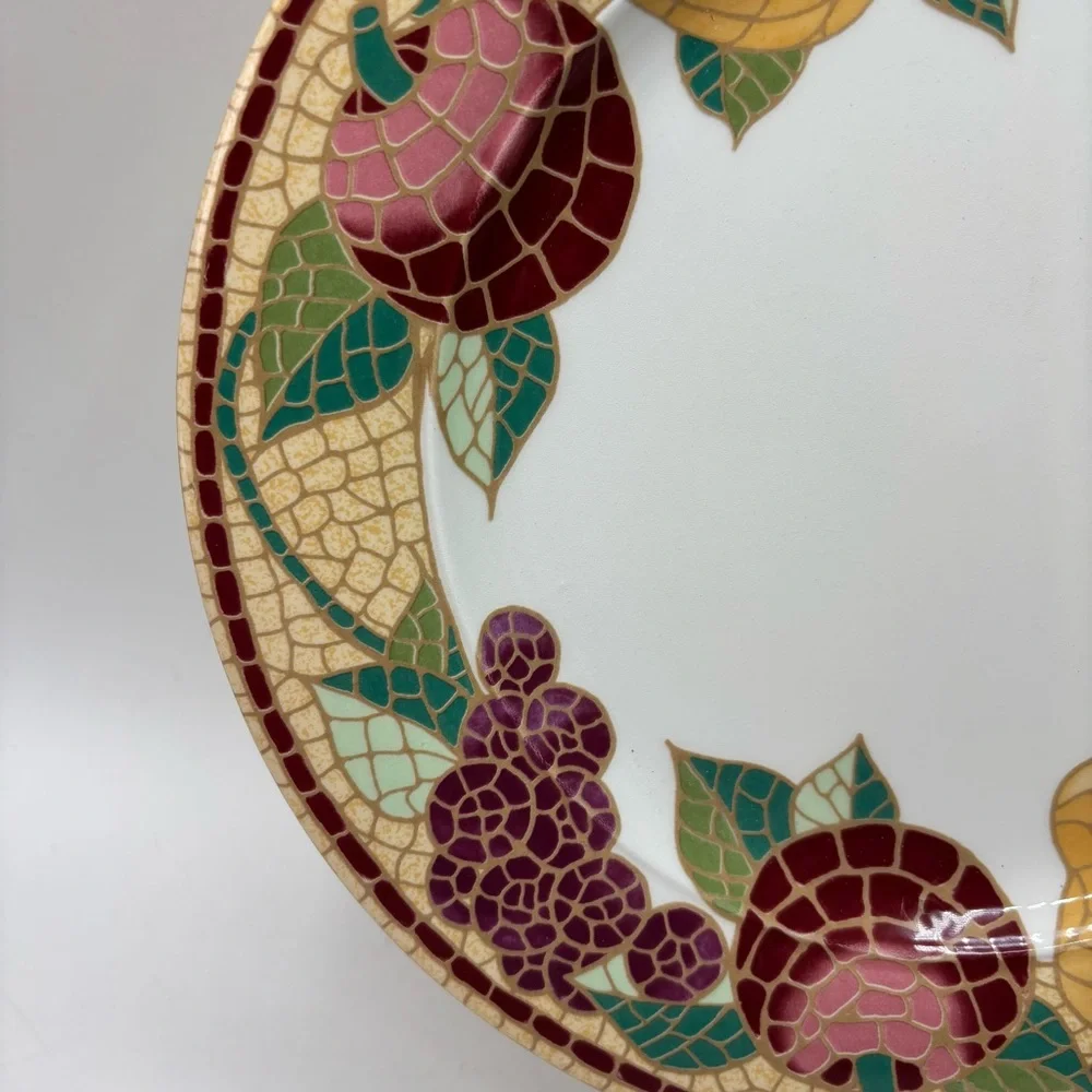Pier 1 Set of 5 Earthenware Mosaic Fruit Design Dinner Plates Made in Italy